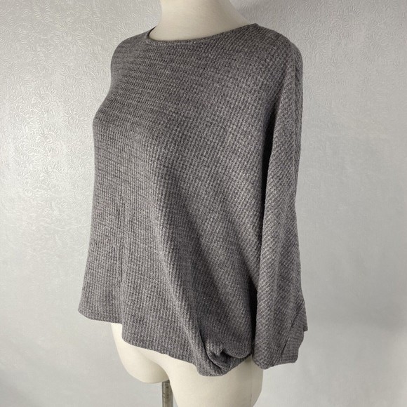 THML Sz M Cropped Gray Waffle Knit Sweater - Picture 6 of 12